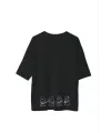 Unisex Bisiklet Yaka Baskılı Oversize T-Shirt - Siyah