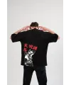 Unisex Bisiklet Yaka Baskılı Oversize T-Shirt - Siyah