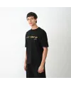 Unisex Bisiklet Yaka Baskılı Oversize T-Shirt - Siyah