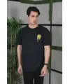 Unisex Bisiklet Yaka Baskılı Oversize T-Shirt - Siyah