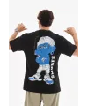 Unisex Bisiklet Yaka Baskılı Oversize T-Shirt - Siyah