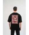 Unisex Bisiklet Yaka Baskılı Oversize T-Shirt - Siyah