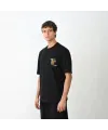 Unisex Bisiklet Yaka Baskılı Oversize T-Shirt - Siyah