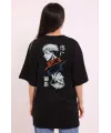 Unisex Bisiklet Yaka Baskılı Oversize T-Shirt - Siyah