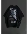 Unisex Bisiklet Yaka Baskılı Oversize T-Shirt - Siyah