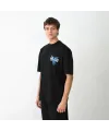 Unisex Bisiklet Yaka Baskılı Oversize T-Shirt - Siyah