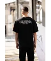 Unisex Bisiklet Yaka Baskılı Oversize T-Shirt - Siyah
