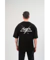 Unisex Bisiklet Yaka Baskılı Oversize T-Shirt - Siyah