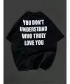 Unisex Bisiklet Yaka Baskılı Oversize T-Shirt - Siyah