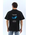 Unisex Bisiklet Yaka Baskılı Oversize T-Shirt - Siyah
