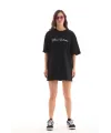 Unisex Bisiklet Yaka Baskılı Oversize T-Shirt - Siyah