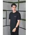Unisex Bisiklet Yaka Baskılı Oversize T-Shirt - Siyah