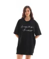 Unisex Bisiklet Yaka Baskılı Oversize T-Shirt - Siyah