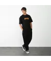 Unisex Bisiklet Yaka Baskılı Oversize T-Shirt - Siyah