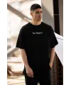 Unisex Bisiklet Yaka Baskılı Oversize T-Shirt - Siyah