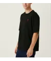 Unisex Bisiklet Yaka Baskılı Oversize T-Shirt - Siyah
