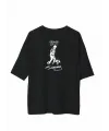 Unisex Bisiklet Yaka Baskılı Oversize T-Shirt - Siyah