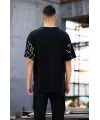 Unisex Bisiklet Yaka Baskılı Oversize T-Shirt - Siyah