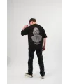Unisex Bisiklet Yaka Baskılı Oversize T-Shirt - Siyah