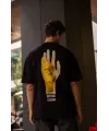 Unisex Bisiklet Yaka Baskılı Oversize T-Shirt - Siyah