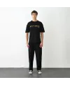 Unisex Bisiklet Yaka Baskılı Oversize T-Shirt - Siyah
