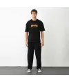 Unisex Bisiklet Yaka Baskılı Oversize T-Shirt - Siyah