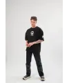 Unisex Bisiklet Yaka Baskılı Oversize T-Shirt - Siyah