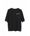 Unisex Bisiklet Yaka Baskılı Oversize T-Shirt - Siyah