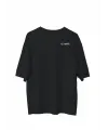 Unisex Bisiklet Yaka Baskılı Oversize T-Shirt - Siyah