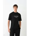 Unisex Bisiklet Yaka Baskılı Oversize T-Shirt - Siyah