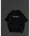 Unisex Bisiklet Yaka Baskılı Oversize T-Shirt - Siyah