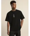 Unisex Bisiklet Yaka Baskılı Oversize T-Shirt - Siyah