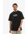 Unisex Bisiklet Yaka Baskılı Oversize T-Shirt - Siyah