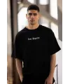 Unisex Bisiklet Yaka Baskılı Oversize T-Shirt - Siyah