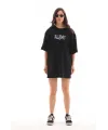 Unisex Bisiklet Yaka Baskılı Oversize T-Shirt - Siyah