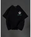 Unisex Bisiklet Yaka Baskılı Oversize T-Shirt - Siyah