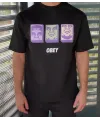 Unisex Bisiklet Yaka Baskılı Oversize T-Shirt - Siyah