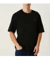 Unisex Bisiklet Yaka Baskılı Oversize T-Shirt - Siyah
