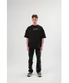 Unisex Bisiklet Yaka Baskılı Oversize T-Shirt - Siyah