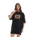 Unisex Bisiklet Yaka Baskılı Oversize T-Shirt - Siyah