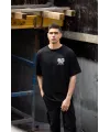 Unisex Bisiklet Yaka Baskılı Oversize T-Shirt - Siyah