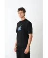 Unisex Bisiklet Yaka Baskılı Oversize T-Shirt - Siyah