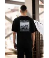 Unisex Bisiklet Yaka Baskılı Oversize T-Shirt - Siyah