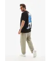 Unisex Bisiklet Yaka Baskılı Oversize T-Shirt - Siyah