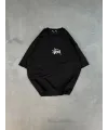 Unisex Bisiklet Yaka Baskılı Oversize T-Shirt - Siyah
