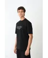 Unisex Bisiklet Yaka Baskılı Oversize T-Shirt - Siyah