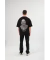 Unisex Bisiklet Yaka Baskılı Oversize T-Shirt - Siyah