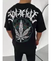 Unisex Bisiklet Yaka Baskılı Oversize T-Shirt - Siyah