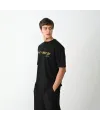 Unisex Bisiklet Yaka Baskılı Oversize T-Shirt - Siyah