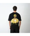 Unisex Bisiklet Yaka Baskılı Oversize T-Shirt - Siyah